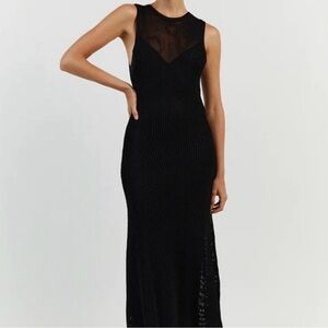 DISSH Ophelia Black Mesh Detail Maxi Dress
